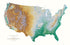 United States - Elevation Tints Map - Elevation Tints is the classic Raven Wall Map. It uses shaded relief to portray the land and combines shading with elevation tints-- a sequence of delicate hues and colors that portrays landforms--much more clearly than the abstraction of contour lines. Elevation colors make mountains, highlands, and valleys immediately obvious.