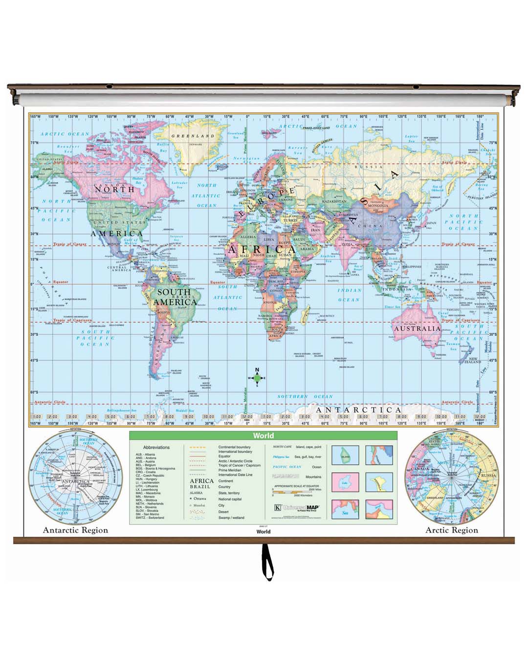 World Essential Combo Classroom Pull Down Wall Map