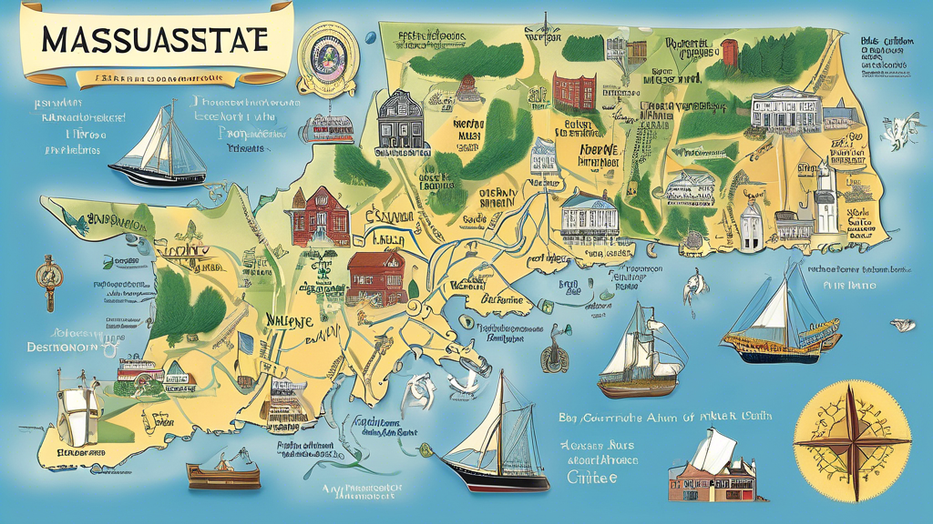 Here is a DALL-E prompt for an image related to the article title Exploring the Bay State: A Comprehensive Map of Massachusetts:

An illustrated map of the state of Massachusetts, featuring detailed g