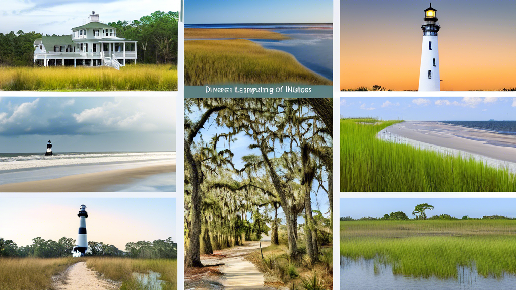 Here's a DALL-E prompt for an image relating to the article title A Traveler's Guide to Exploring the Diverse Landscapes of South Carolina:

A vibrant collage featuring the diverse landscapes of South
