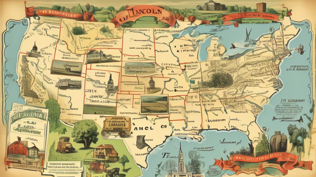 Here is a DALL-E prompt for an image related to the article title Exploring the Land of Lincoln: A Comprehensive Map of Illinois:

An illustrated vintage-style map of the state of Illinois, featuring 