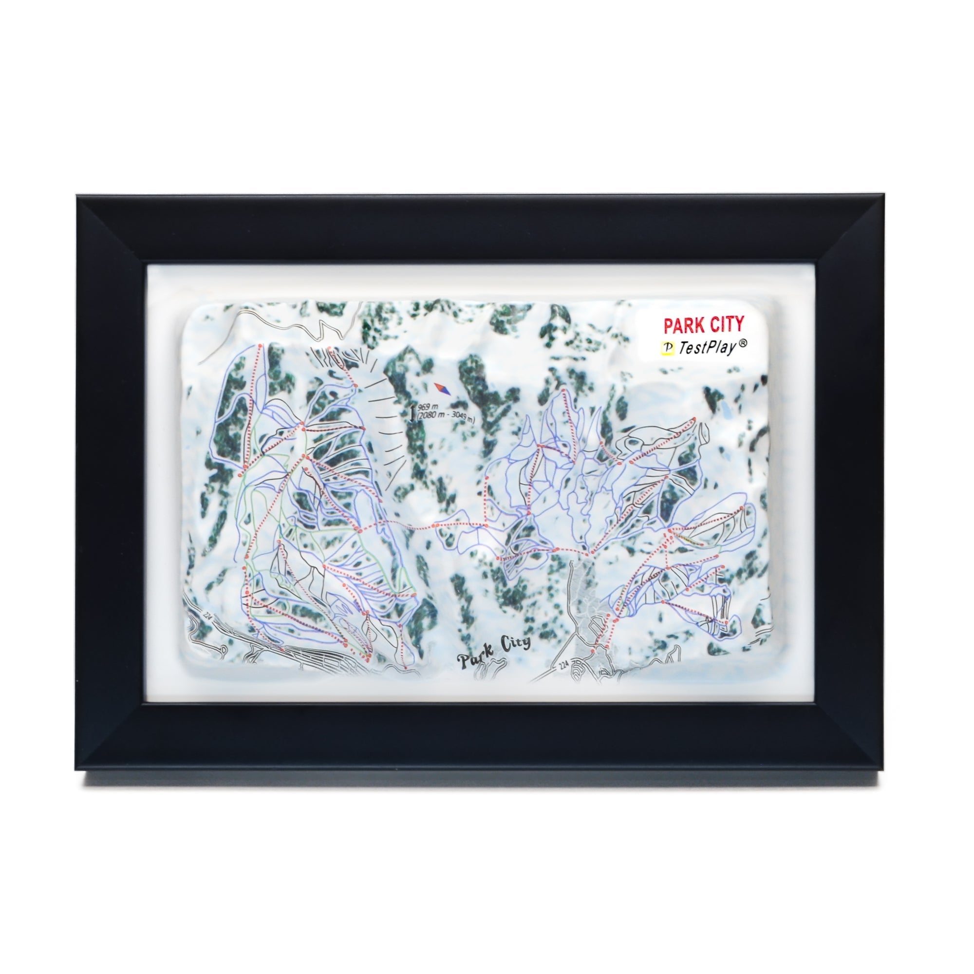 TestPlayNA 3D ski resort map of Park City showing vast terrain, runs, and lifts
