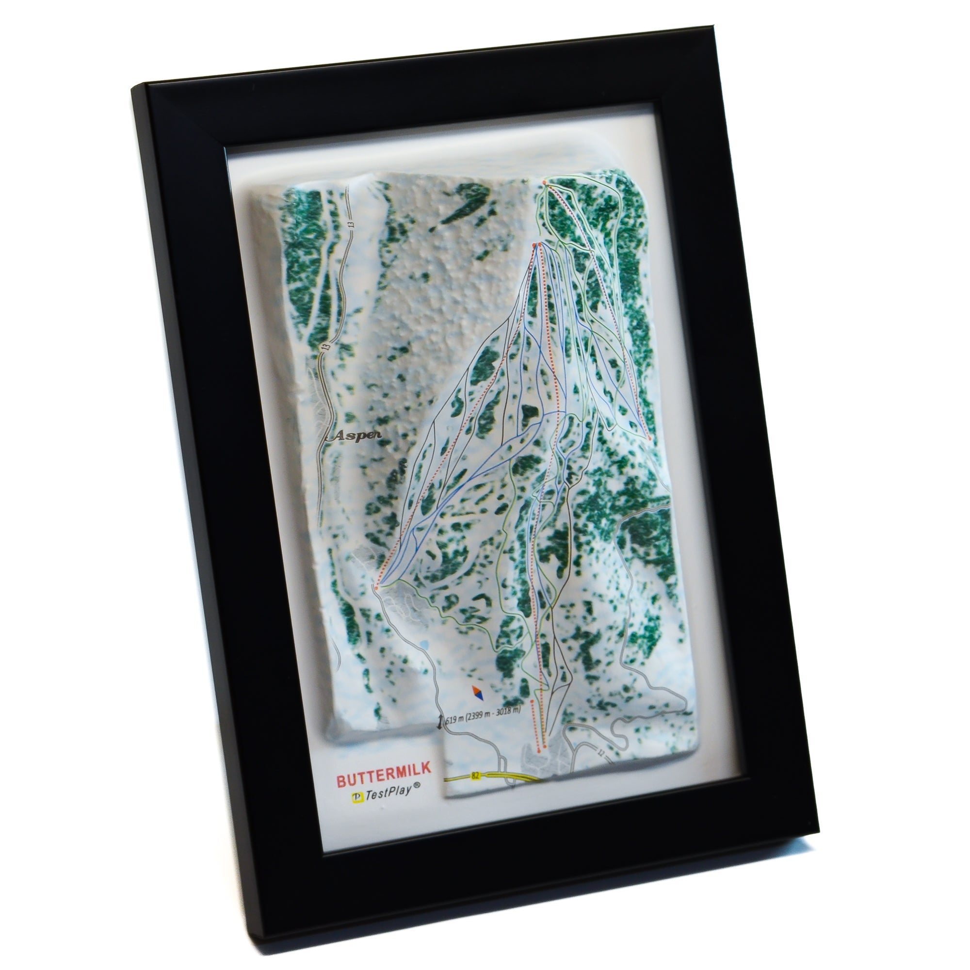 TestPlayNA 3D ski resort map of Buttermilk, Aspen showing beginner-friendly terrain and lifts