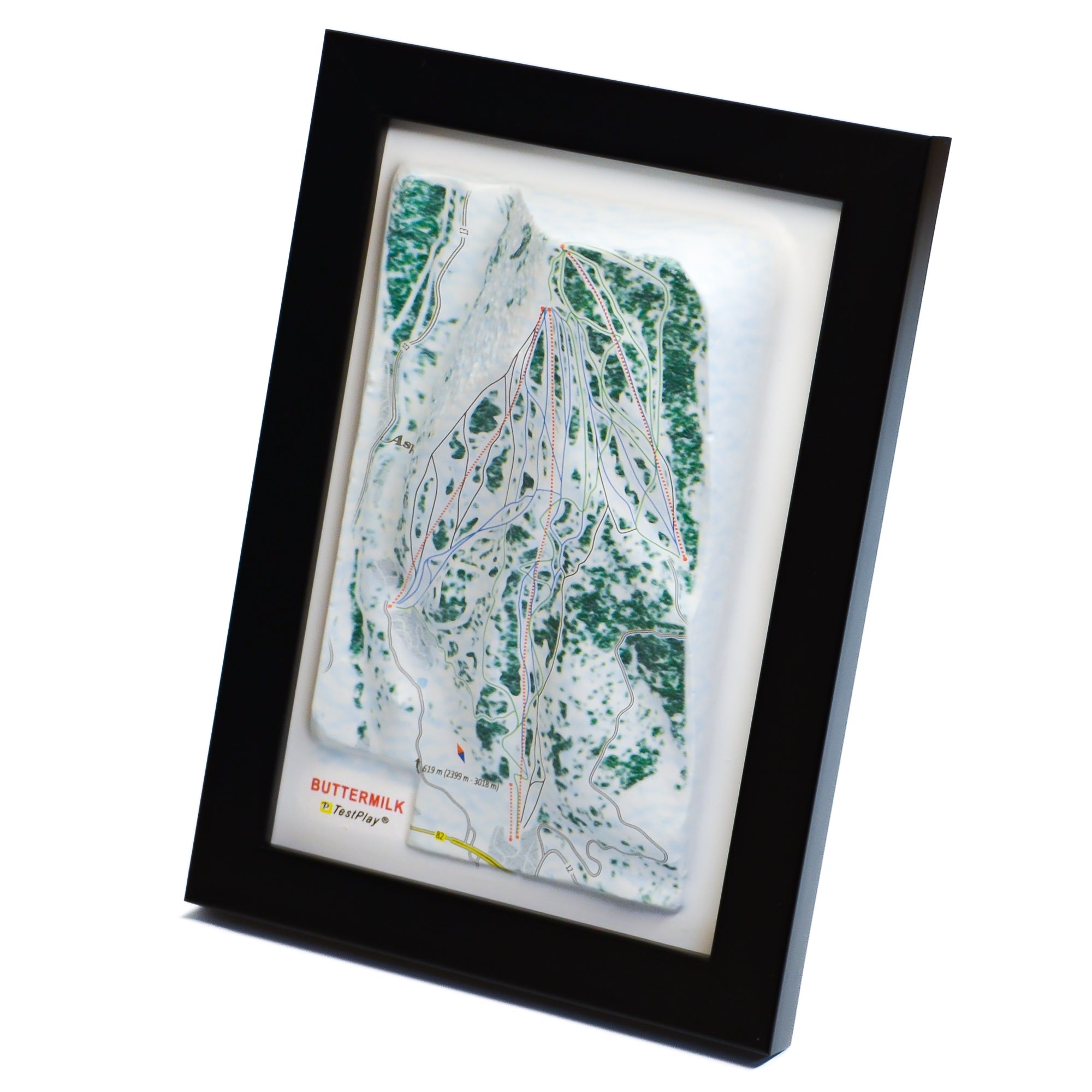TestPlayNA 3D ski resort map of Buttermilk, Aspen showing beginner-friendly terrain and lifts