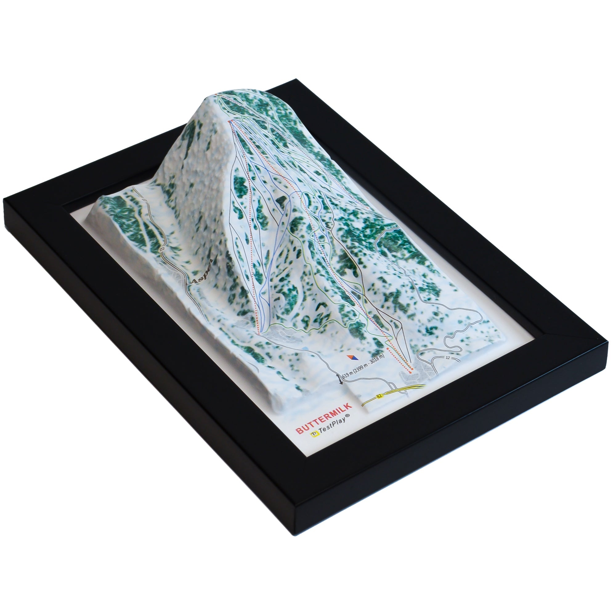 TestPlayNA 3D ski resort map of Buttermilk, Aspen showing beginner-friendly terrain and lifts