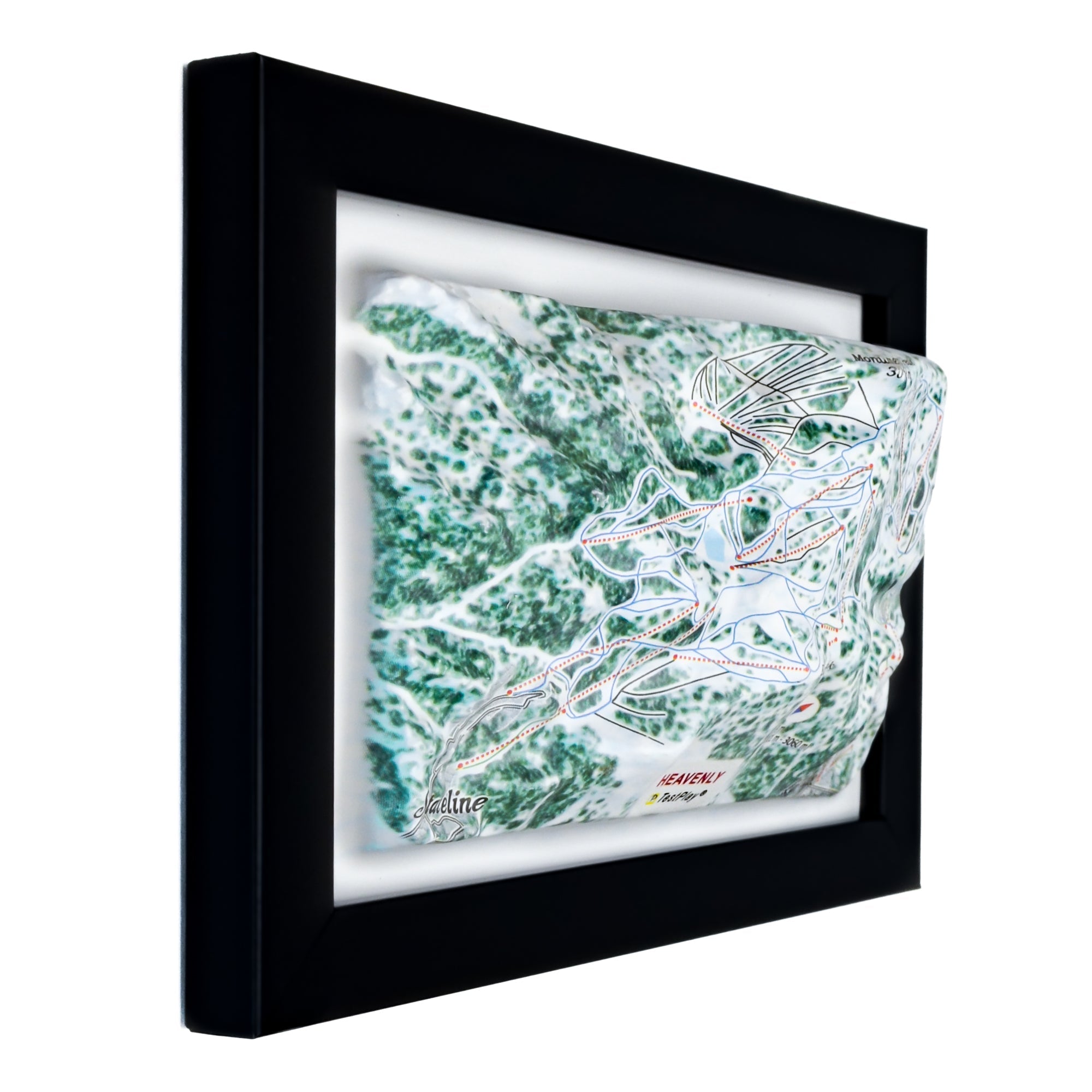 TestPlayNA 3D ski resort map of Heavenly, Lake Tahoe showing terrain, runs, and lifts