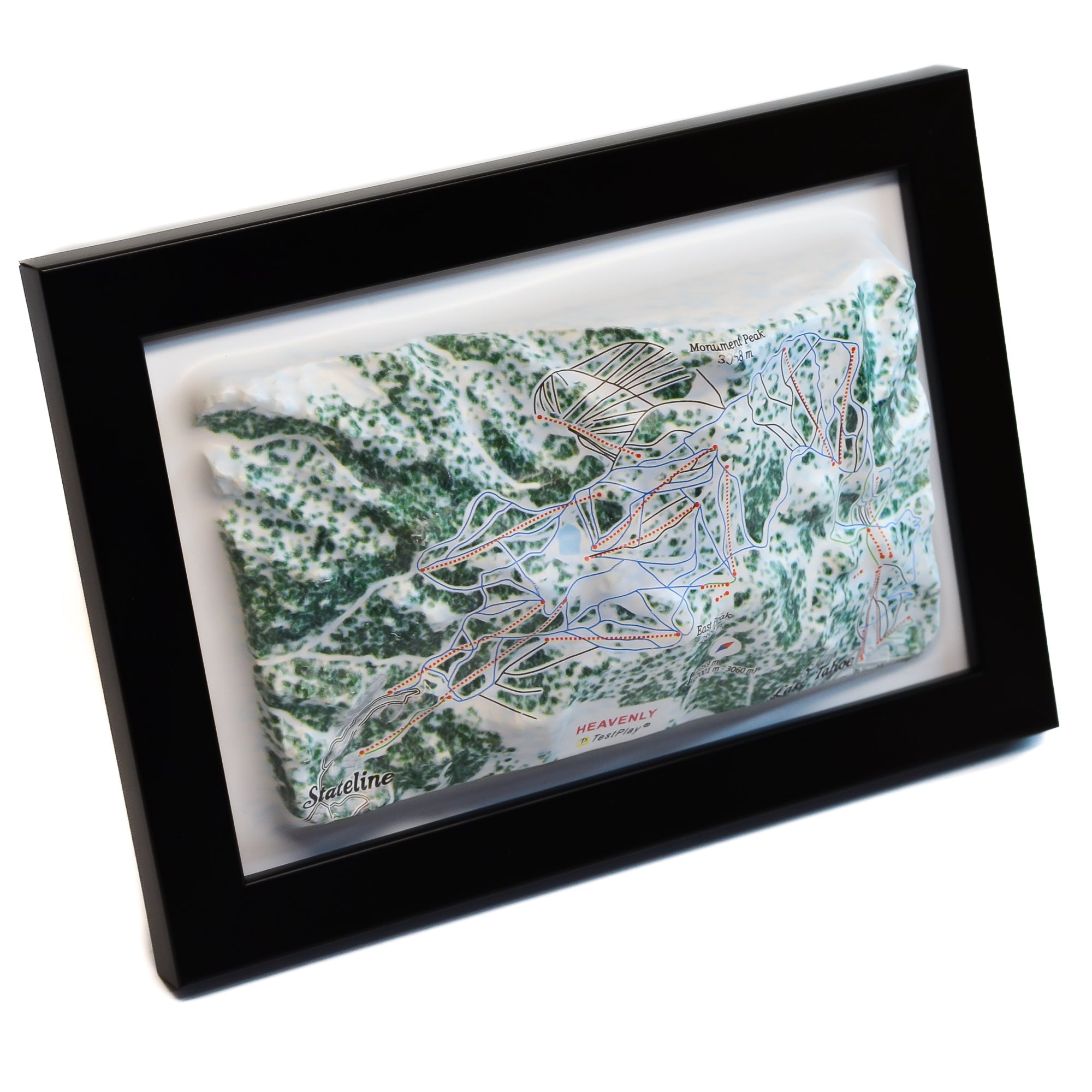 TestPlayNA 3D ski resort map of Heavenly, Lake Tahoe showing terrain, runs, and lifts