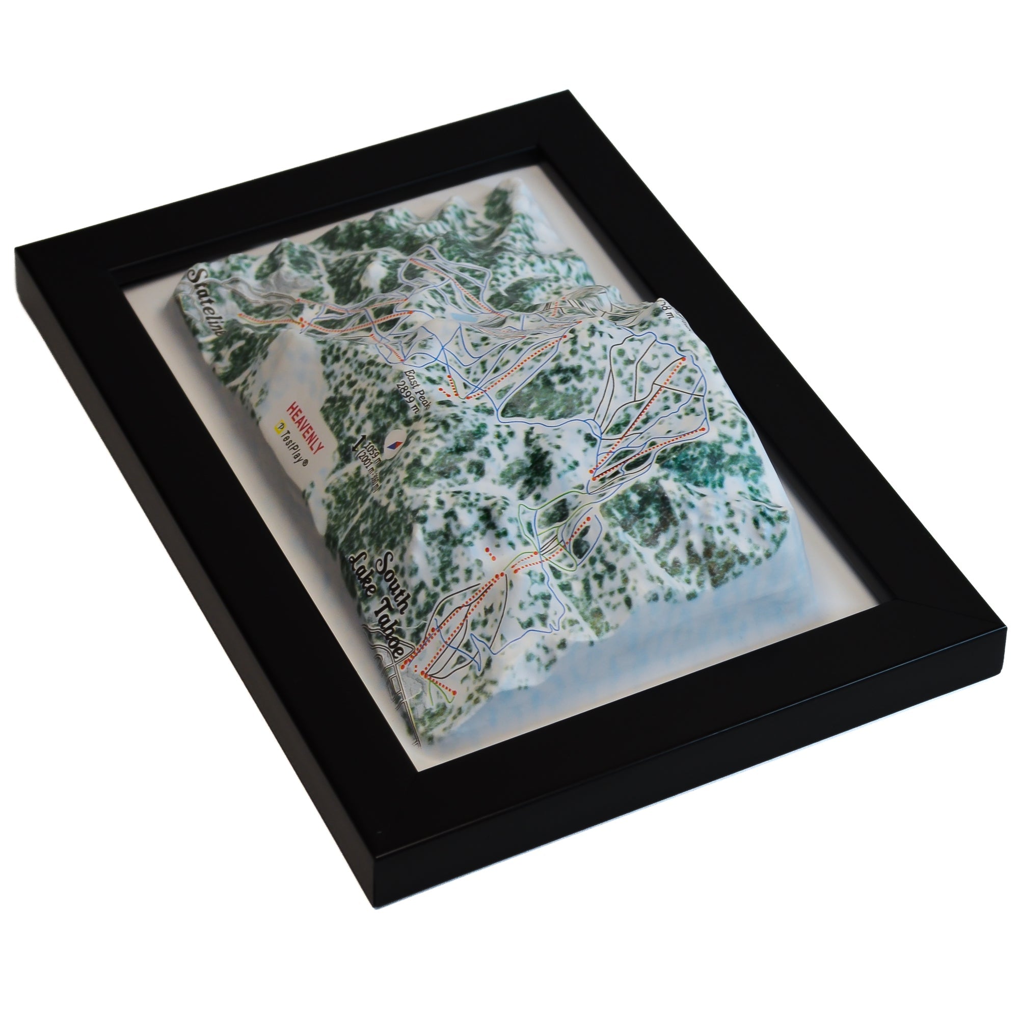 TestPlayNA 3D ski resort map of Heavenly, Lake Tahoe showing terrain, runs, and lifts