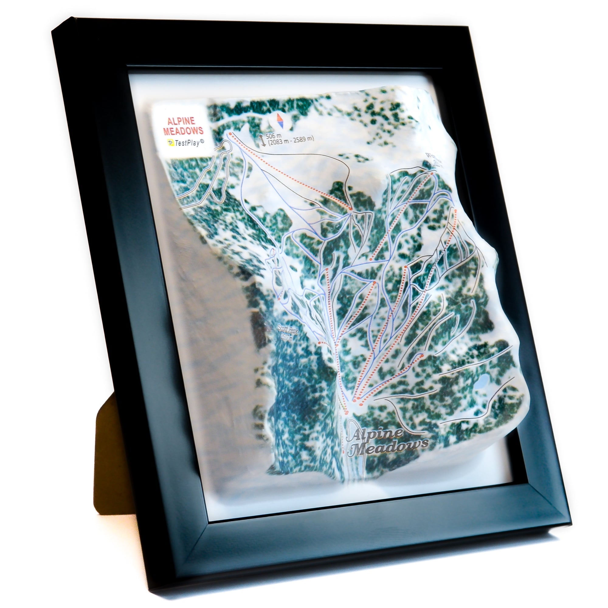 TestPlayNA 3D ski resort map of Alpine Meadows showing terrain, runs, and lifts
