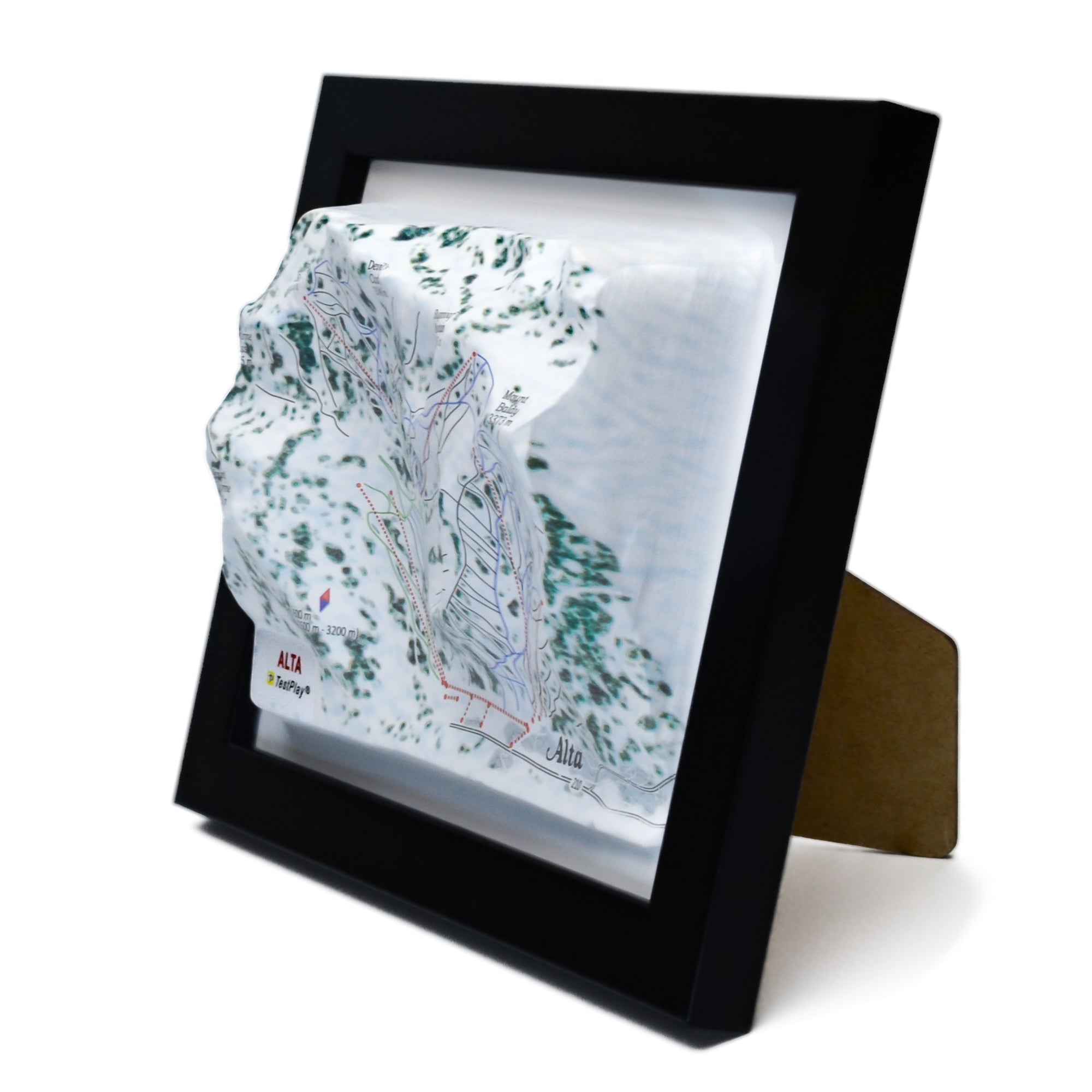 TestPlayNA 3D ski resort map of Alta showing terrain, runs, and lifts