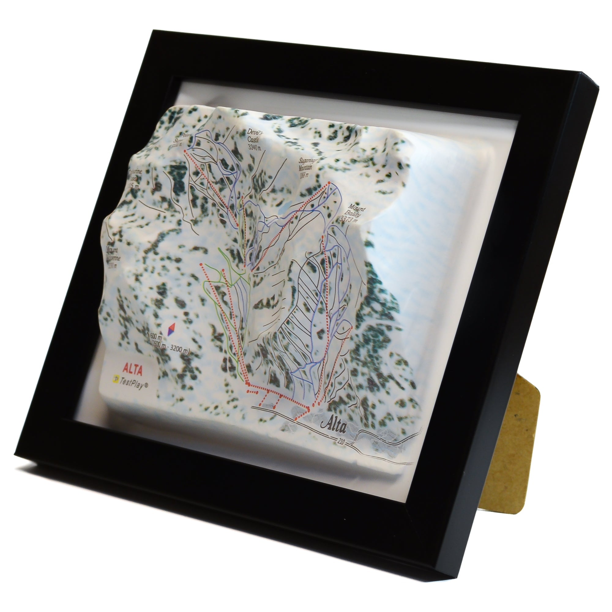 TestPlayNA 3D ski resort map of Alta showing terrain, runs, and lifts