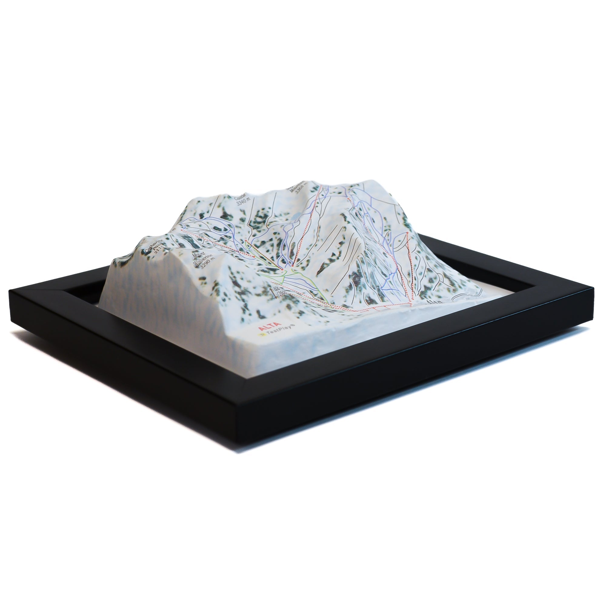 TestPlayNA 3D ski resort map of Alta showing terrain, runs, and lifts