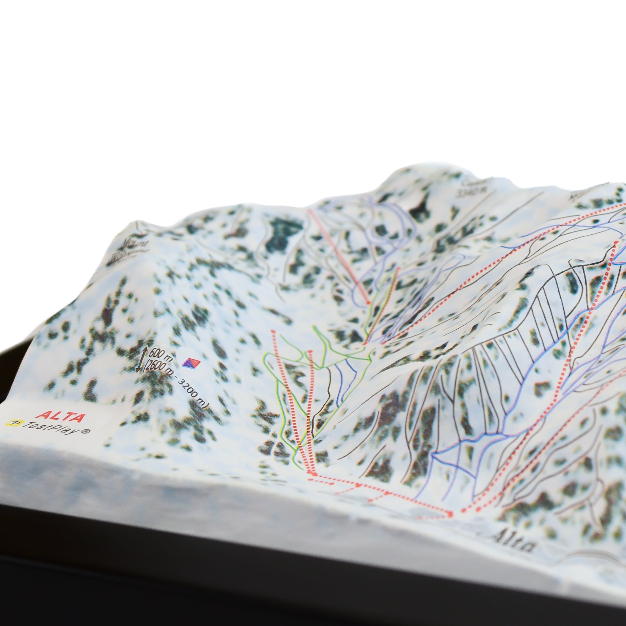 TestPlayNA 3D ski resort map of Alta showing terrain, runs, and lifts