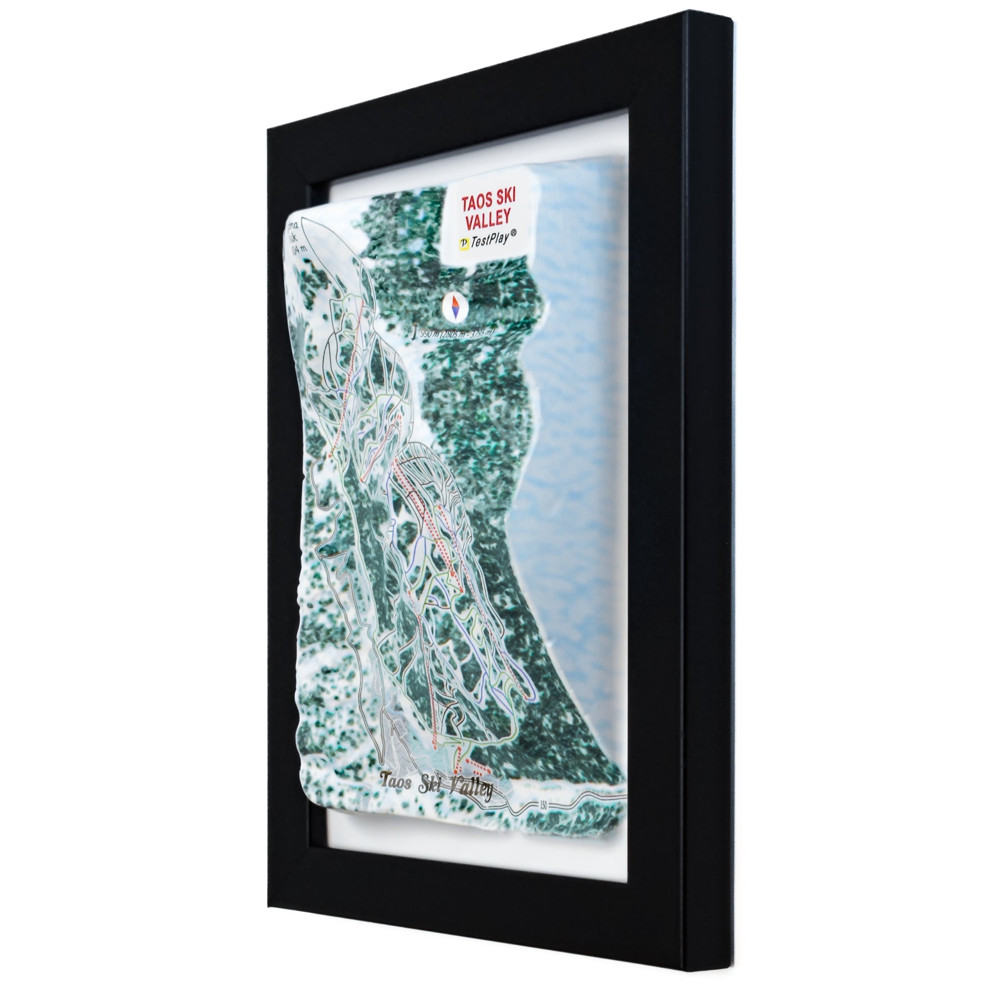 TestPlayNA 3D ski resort map of Taos Ski Valley showing terrain, runs, and lifts