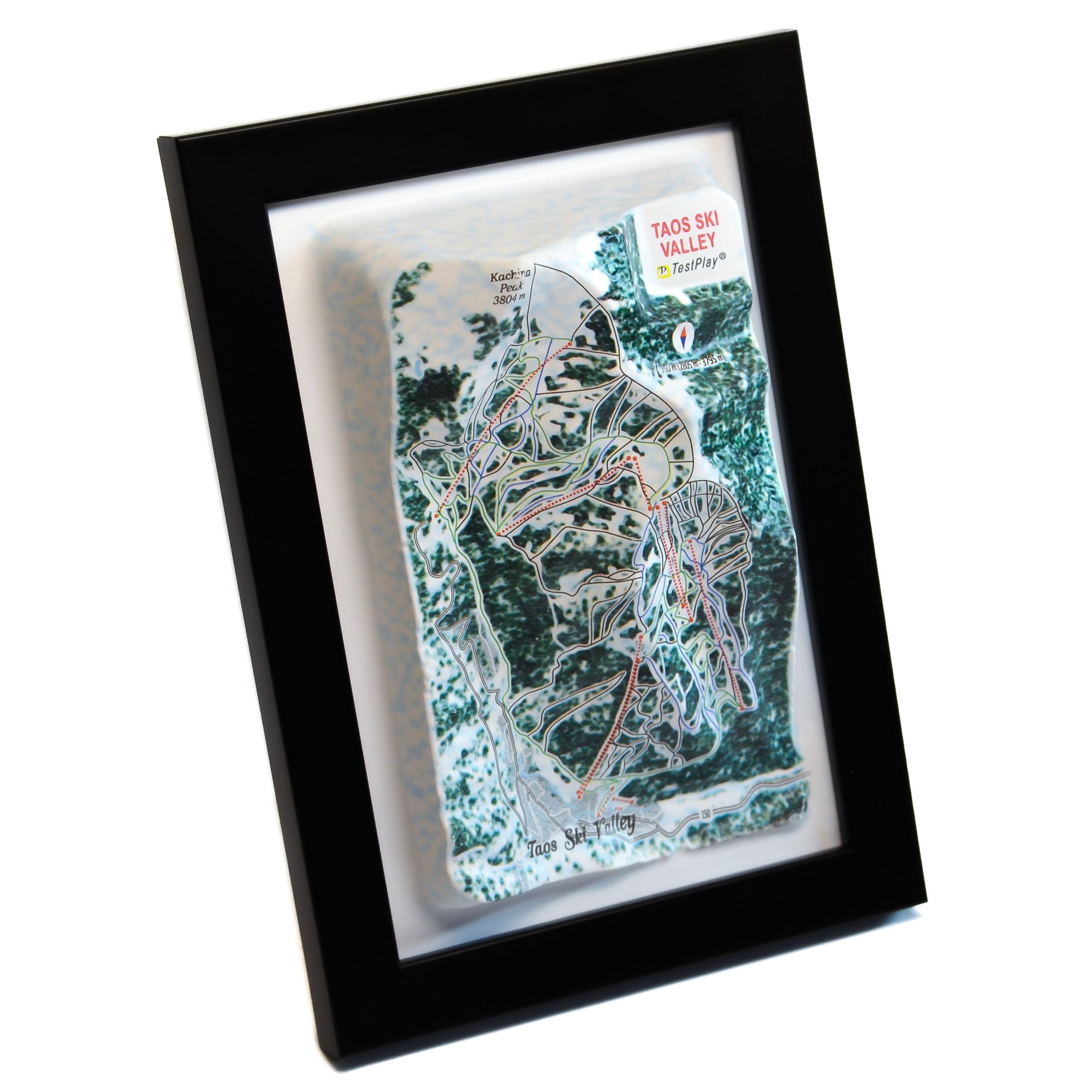 TestPlayNA 3D ski resort map of Taos Ski Valley showing terrain, runs, and lifts