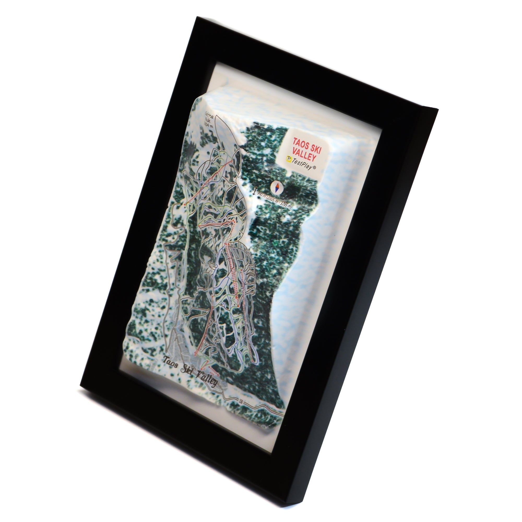 TestPlayNA 3D ski resort map of Taos Ski Valley showing terrain, runs, and lifts