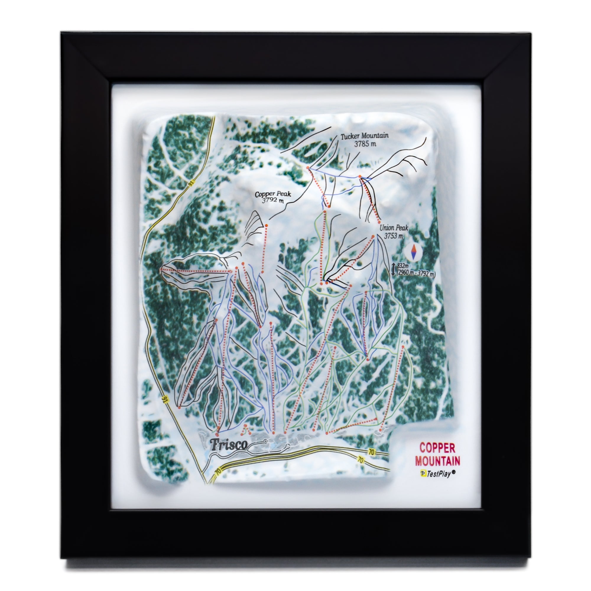 TestPlayNA 3D ski resort map of Copper Mountain showing terrain, runs, and lifts