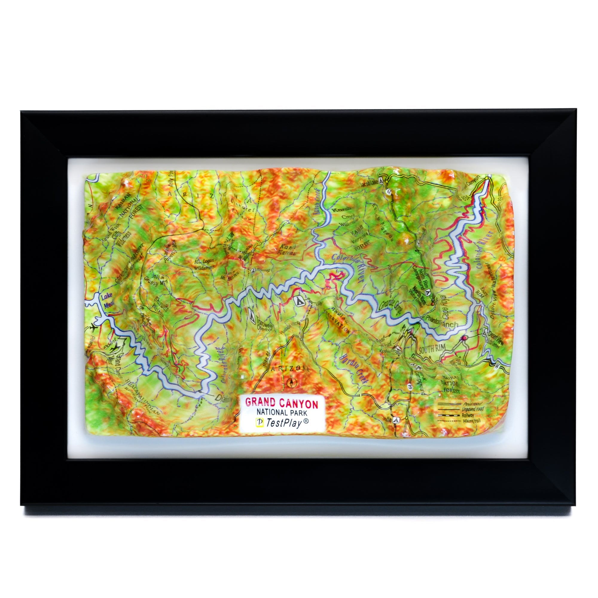 TestPlayNA 3D raised relief map of Grand Canyon National Park showing the gorge and Colorado River