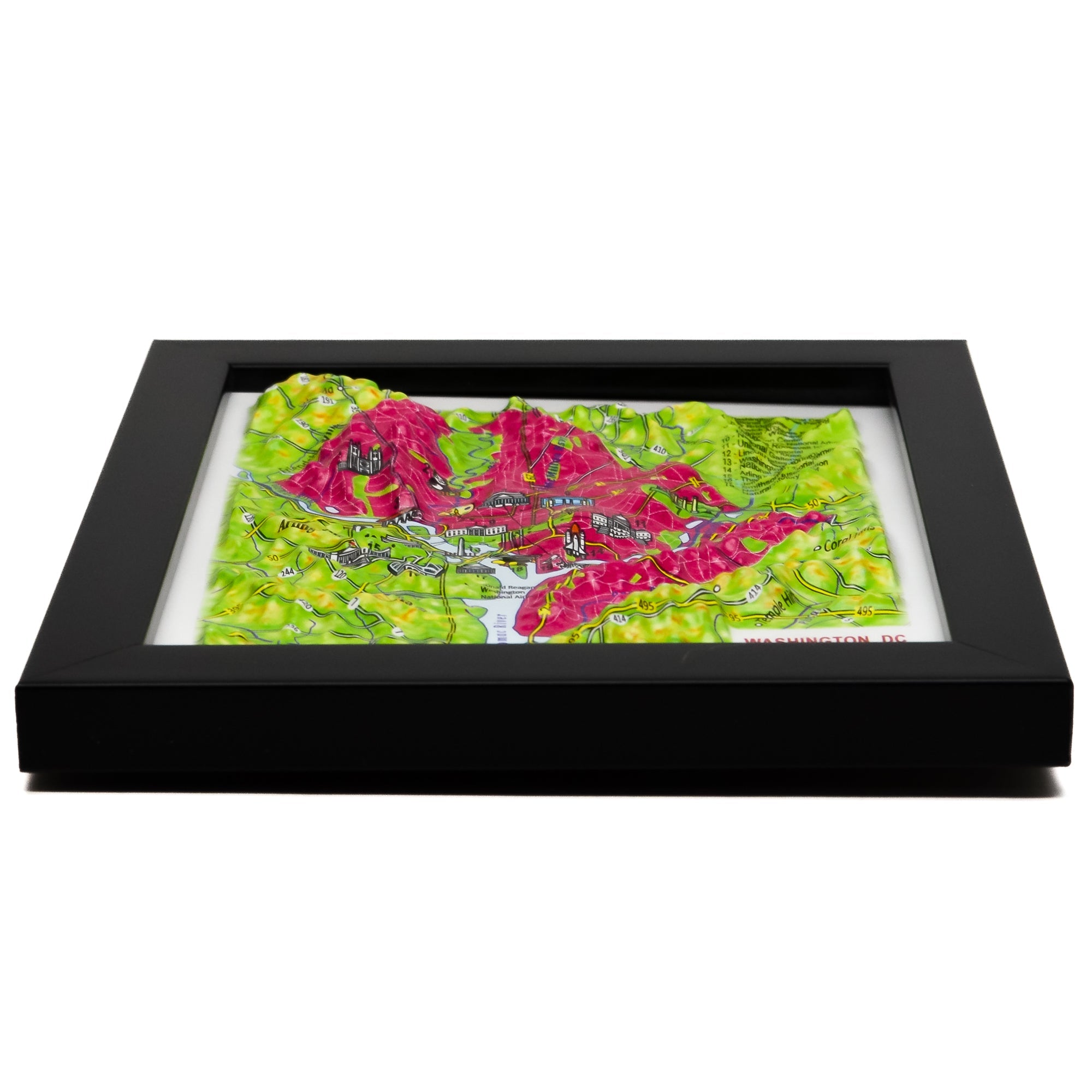 TestPlayNA 3D raised relief map of Washington, DC showing city layout and landmarks