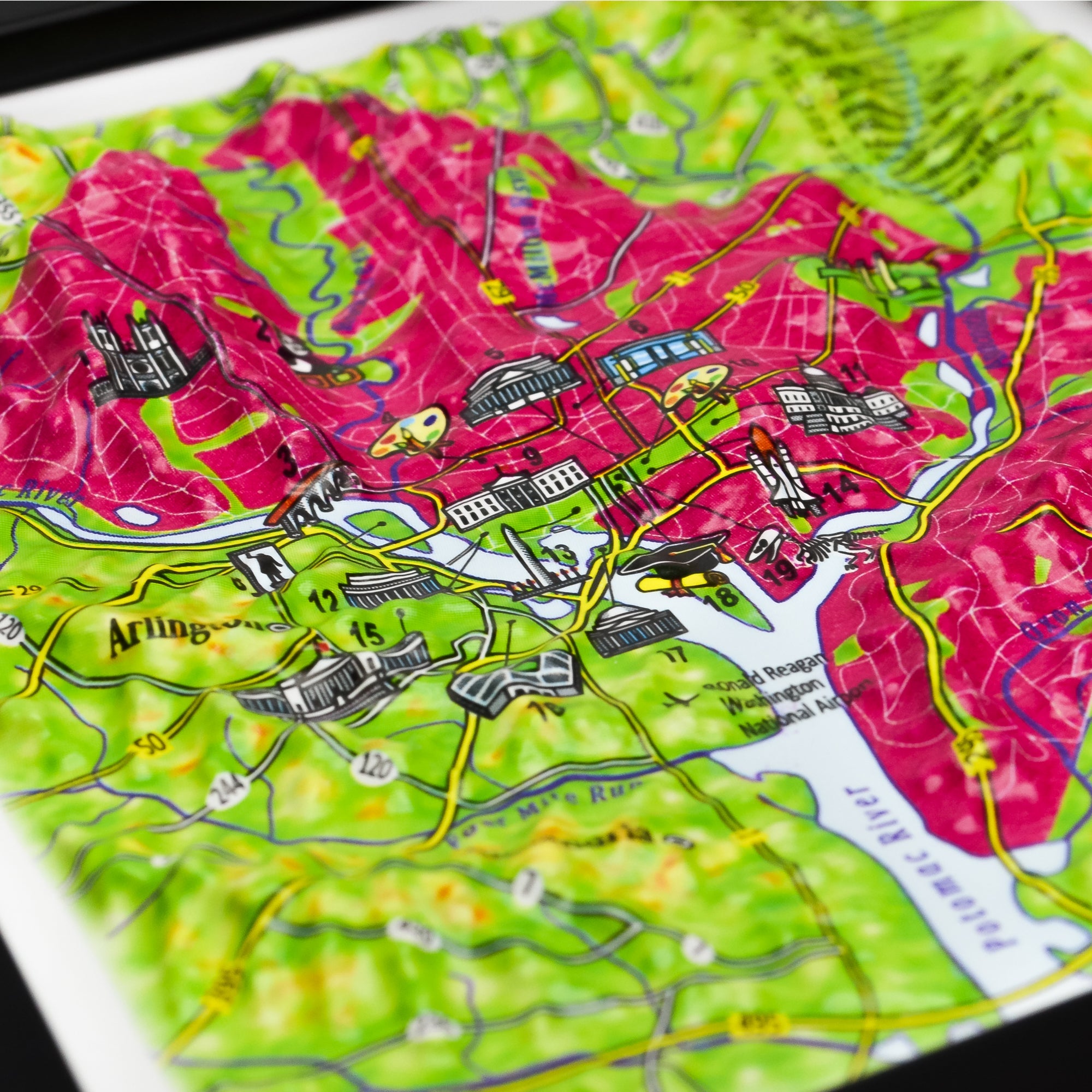 TestPlayNA 3D raised relief map of Washington, DC showing city layout and landmarks