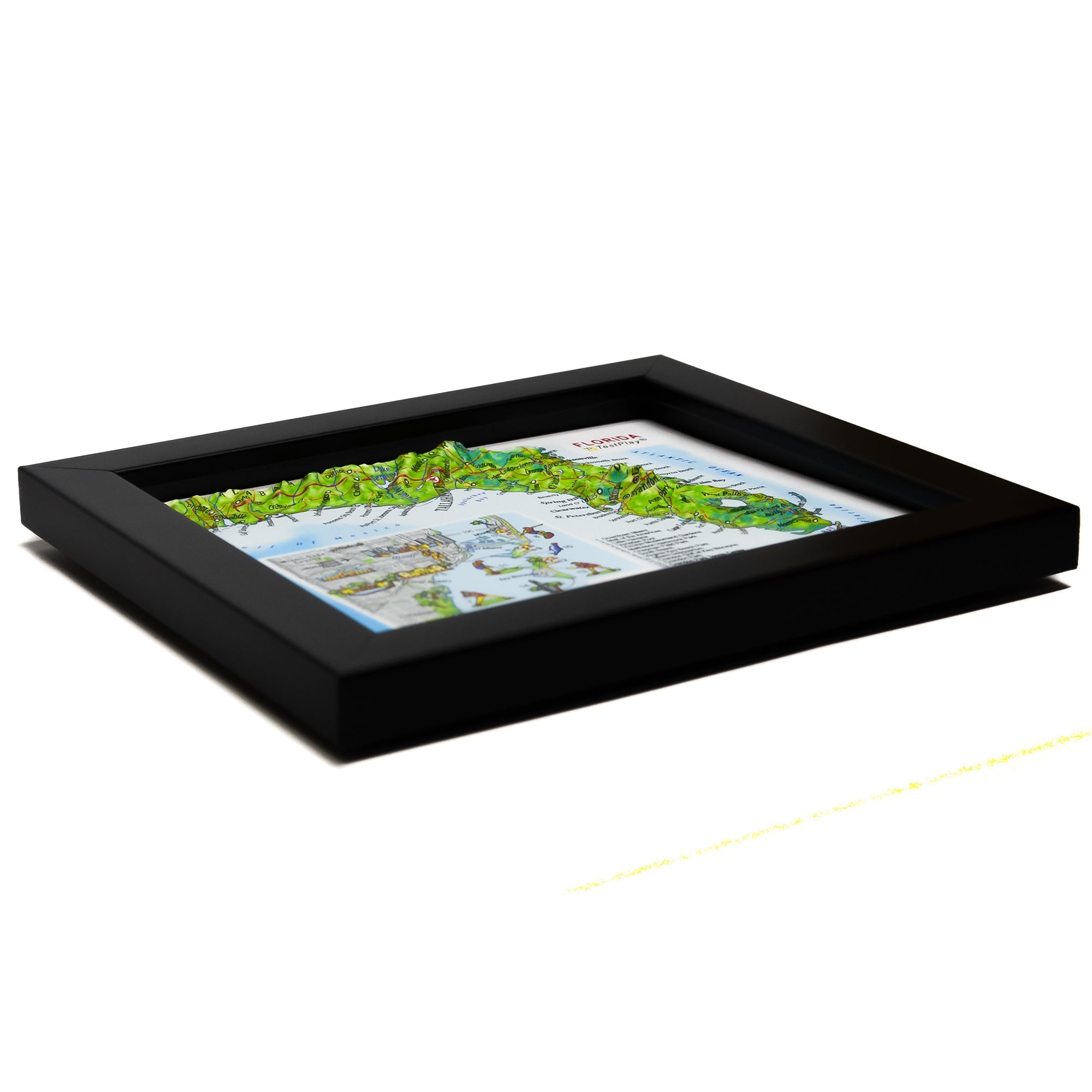 TestPlayNA 3D raised relief map of Florida and Miami showing coastline, Everglades, and cities
