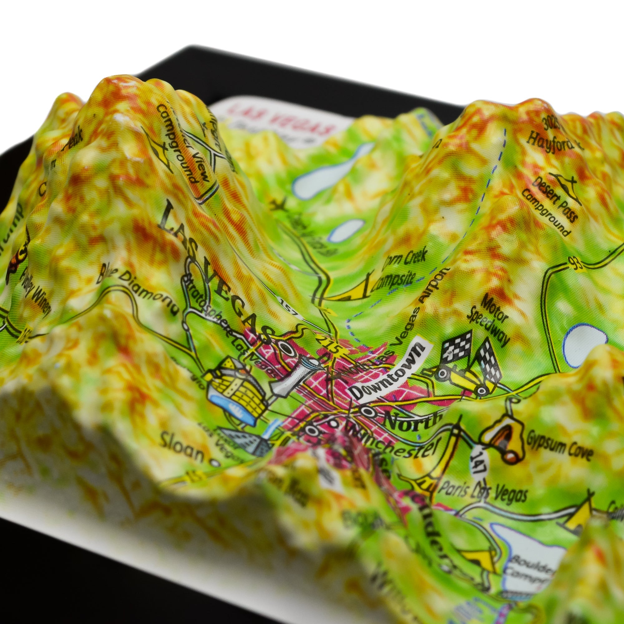 TestPlayNA 3D raised relief map of Las Vegas showing urban layout and surrounding terrain

