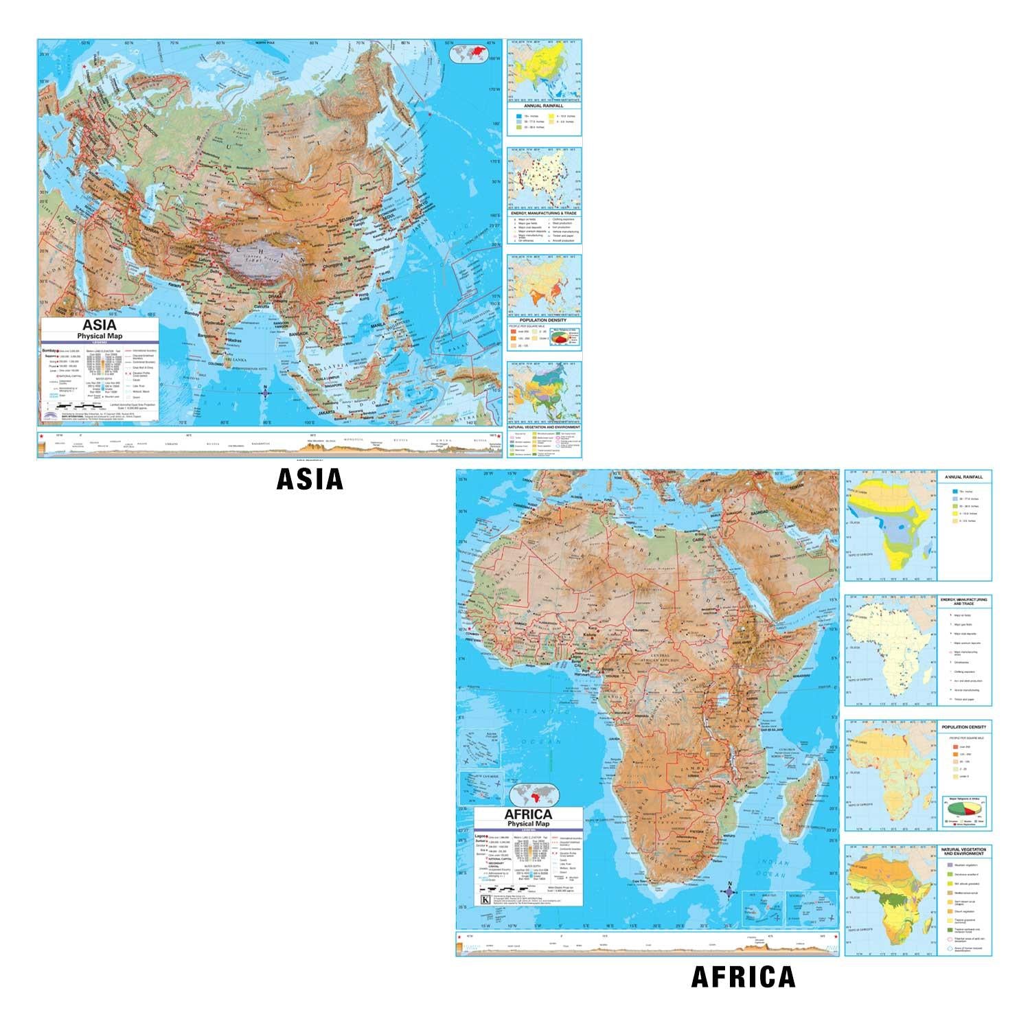 An image of the Advanced Series Custom Physical Spring Roller Set by Kappa, featuring an educational classroom pull-down map set. The set includes multiple detailed maps with vibrant colors and clear labels, showcasing various geographical and physical features. Each map is mounted on a spring roller for easy pull-down and retracting, ideal for classroom use. The sturdy construction and high-quality materials ensure durability and ease of use, making it a valuable educational tool for teaching geography and