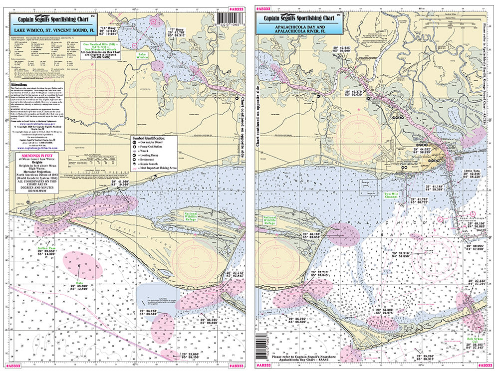 Captain Segull’s Fishing Chart Small Boat/Kayak: Apalachicola Bay and River and St Vincent Sound, FL    