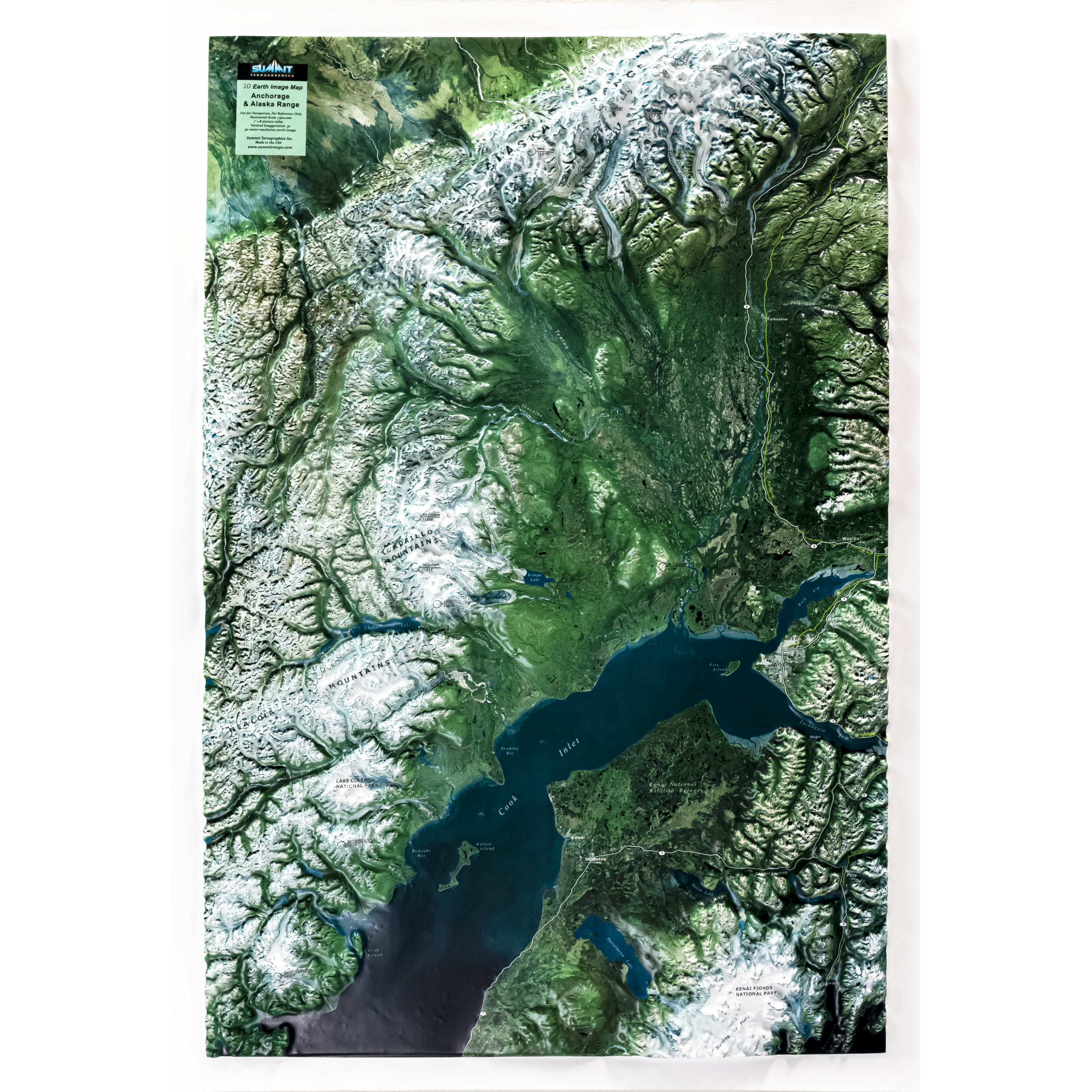 Anchorage & Alaska Range Satellite Image Three Dimensional 3D Raised Relief Map