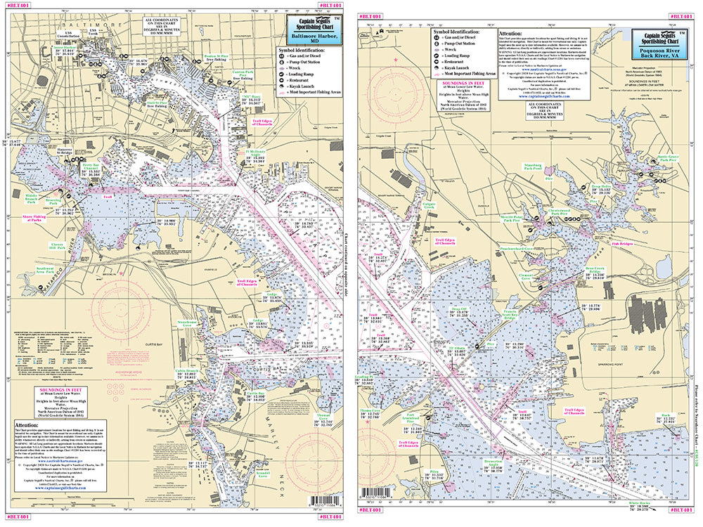 Captain Segull’s Fishing Chart Small Boat and Kayak: Baltimore Harbor, MD    