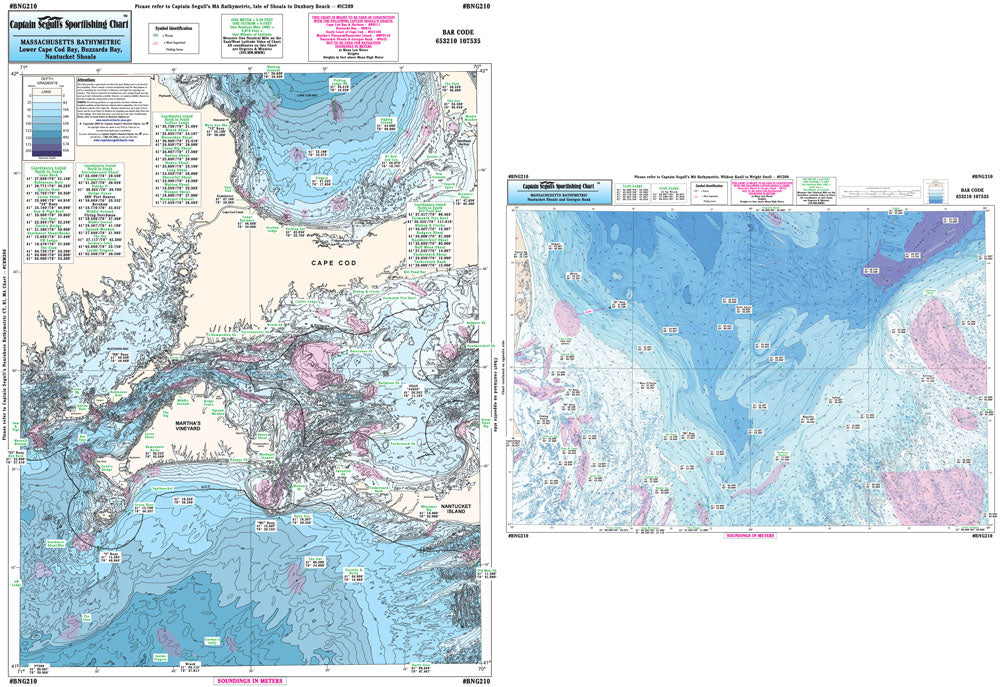 Captain Segull’s Fishing Chart Bathymetric Massachusetts Bay, Nantucket and Georges Bank    