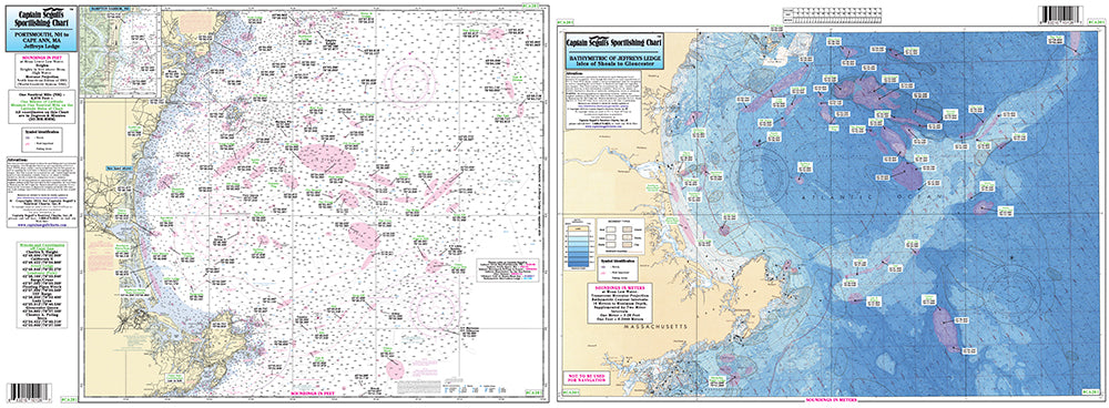 Captain Segull’s Fishing Chart Bathymetric Cape Ann to Jeffreys Ledge    