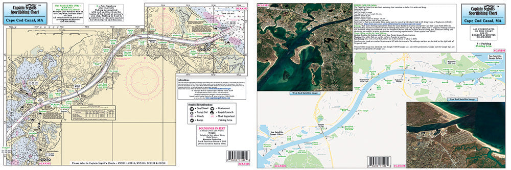 Captain Segull’s Fishing Chart Small Boat and Kayak:Cape Cod Canal, MA    