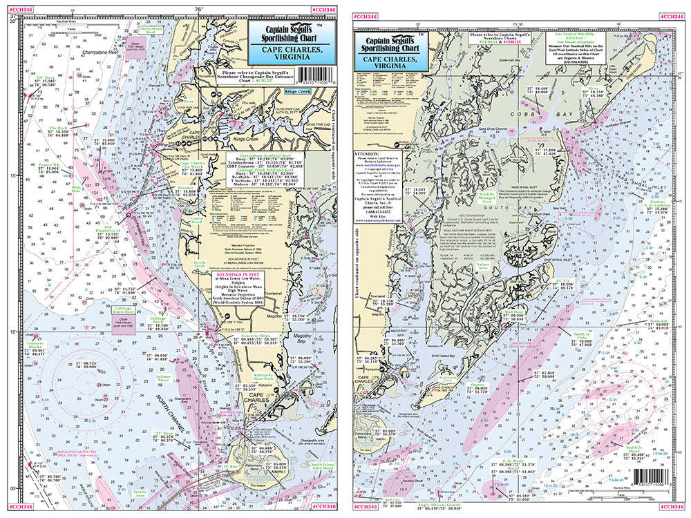 Captain Segull’s Fishing Chart Small Boat/Kayak: Cape Charles, VA with Fishermans Island    