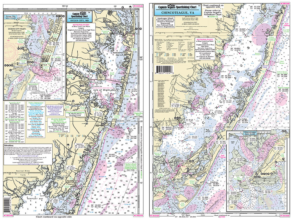 Captain Segull’s Fishing Chart Small Boat/Kayak: Ocean City, MD to Chincoteague Inlet, VA    