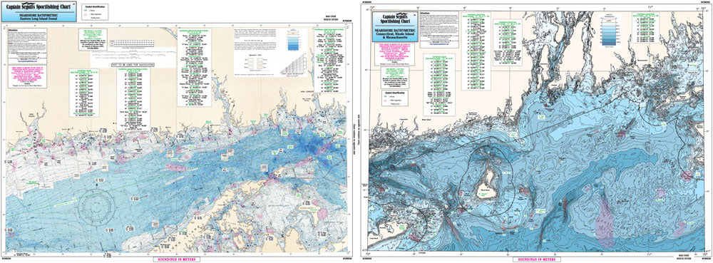 Captain Segull’s Fishing Chart Bathymetric Eastern Long Island Sound and Nearshore CT, RI, MA    