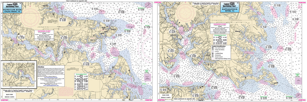 Captain Segull’s Fishing Chart Small Boat and Kayak: Piankatak and Rappahannock Rivers, VA    