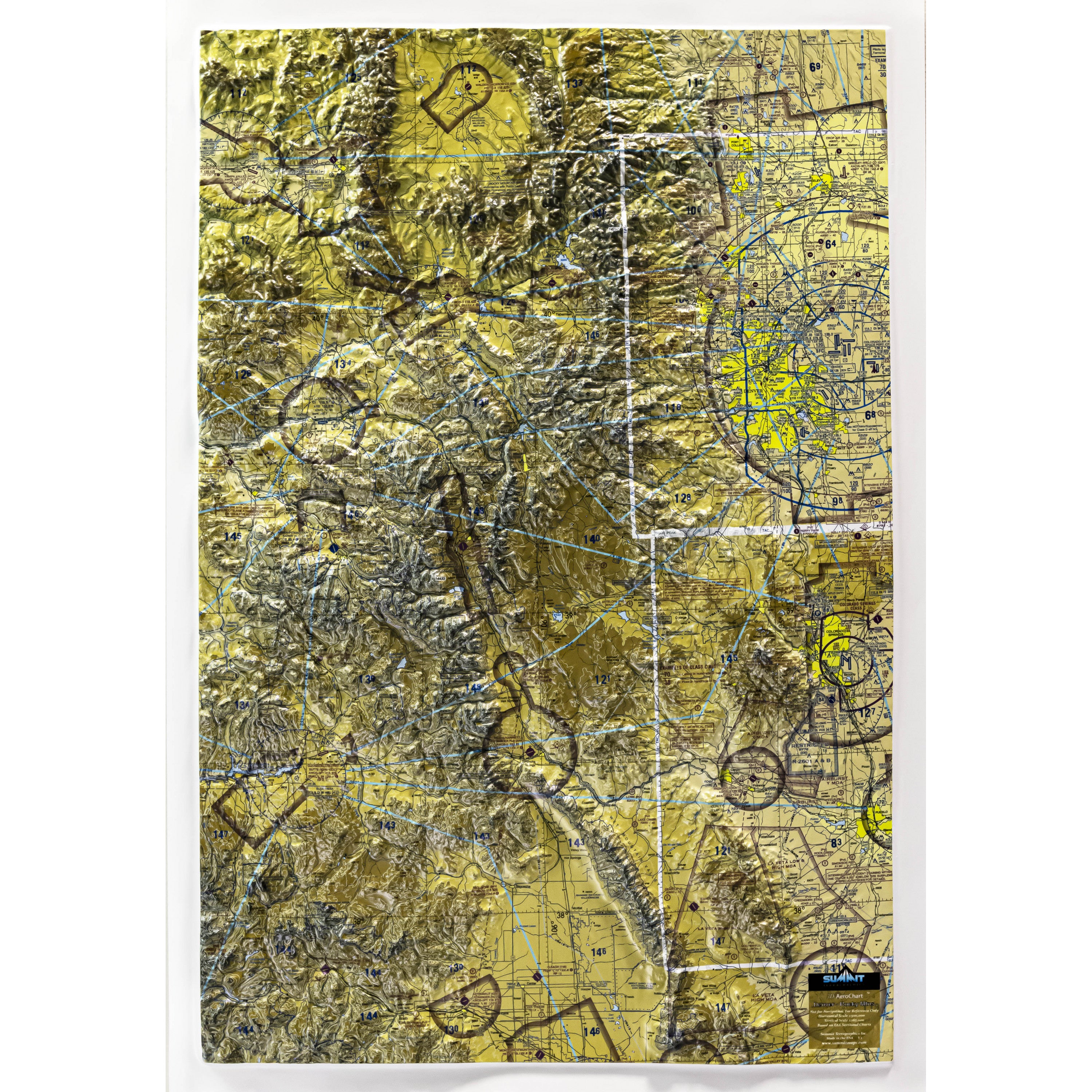 Denver Rocky Mountains Aerochart Three Dimensional 3D Raised Relief Map