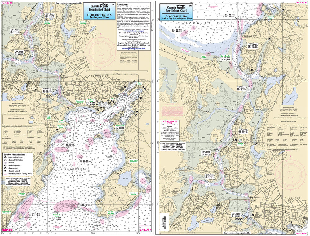 Captain Segull’s Fishing Chart Small Boat and Kayak: Gloucester Harbor and Annisquam R and Ipswich Bay, MA    