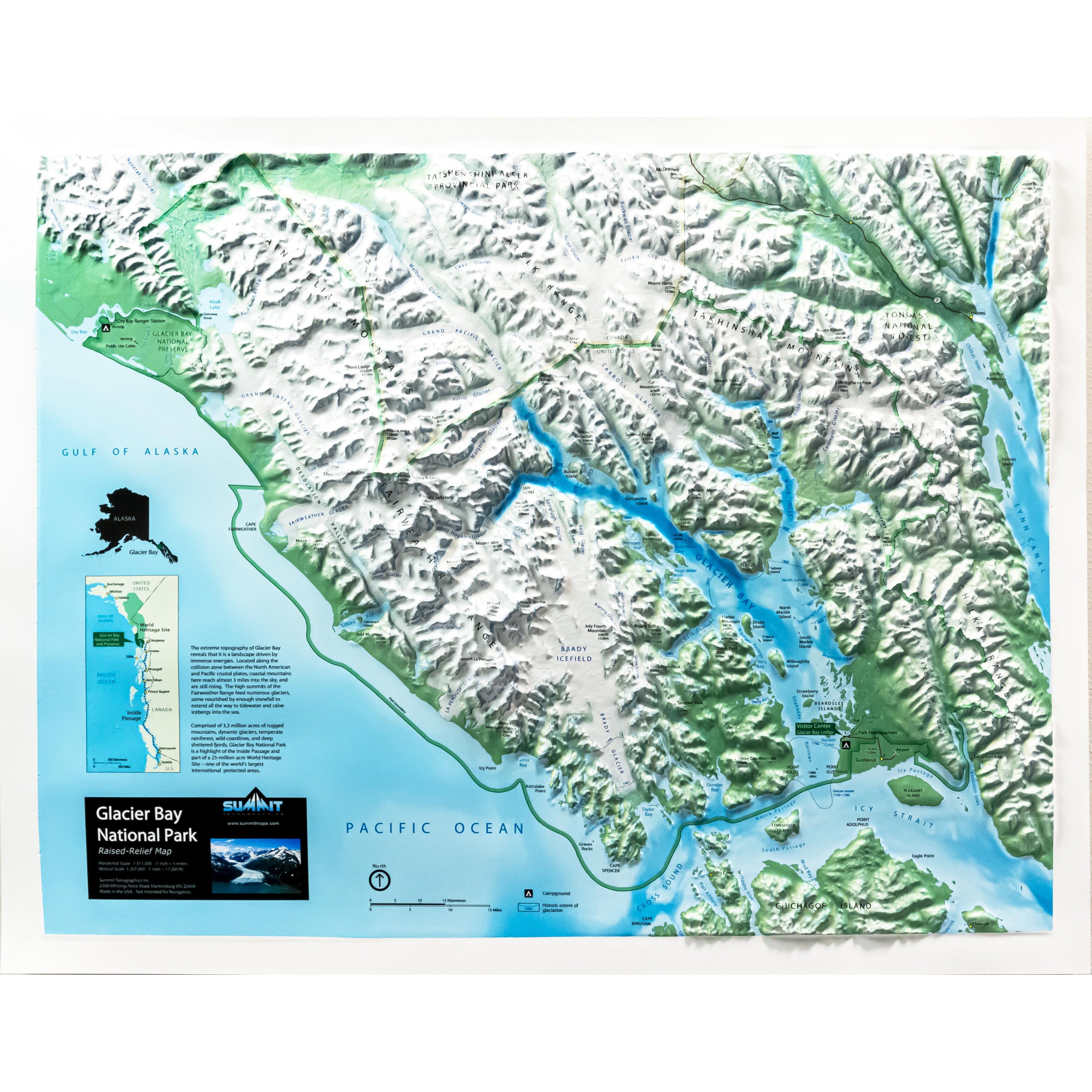 Glacier Bay National Park Three Dimensional 3D Raised Relief Map