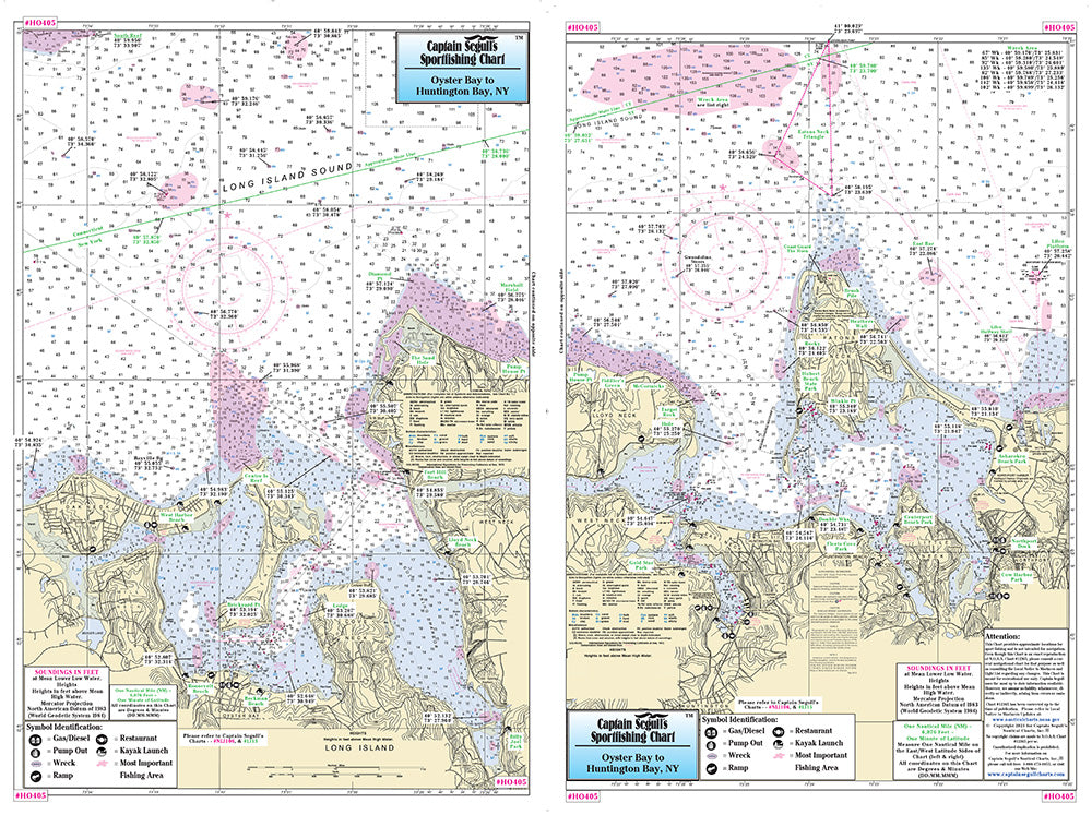 Captain Segull’s Fishing Chart Small Boat and Kayak: Oyster Bay to Huntington Bay    
