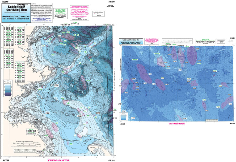 Captain Segull’s Fishing Chart Bathymetric Massachusetts and Cashes Ledge