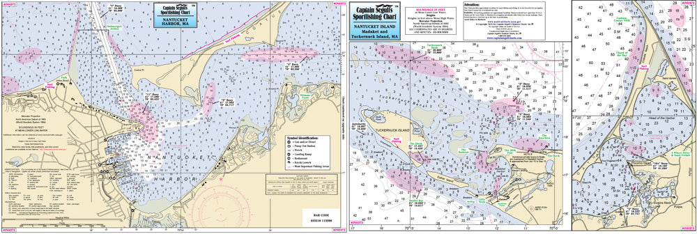 Captain Segull’s Fishing Chart Small Boat and Kayak:Nantucket Harbor, MA    
