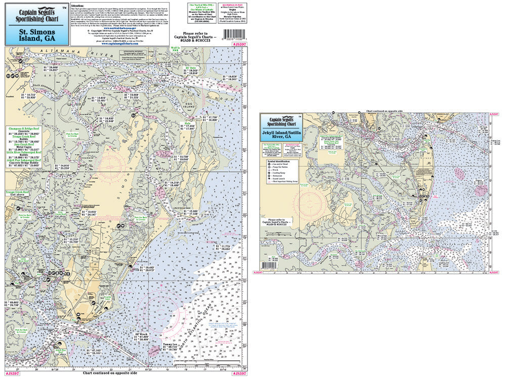 Captain Segull’s Fishing Chart Small Boat and Kayak: Jekyll Is and St Simons Is, GA    