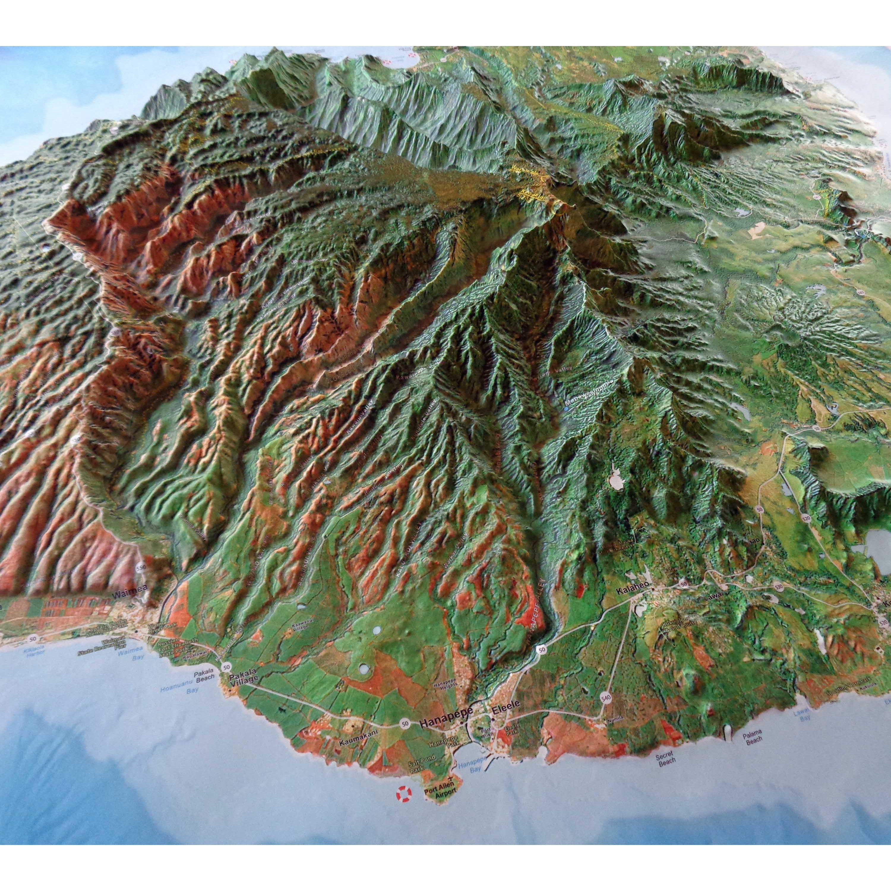 Kauai Hawaii Three Dimensional 3D Raised Relief Map