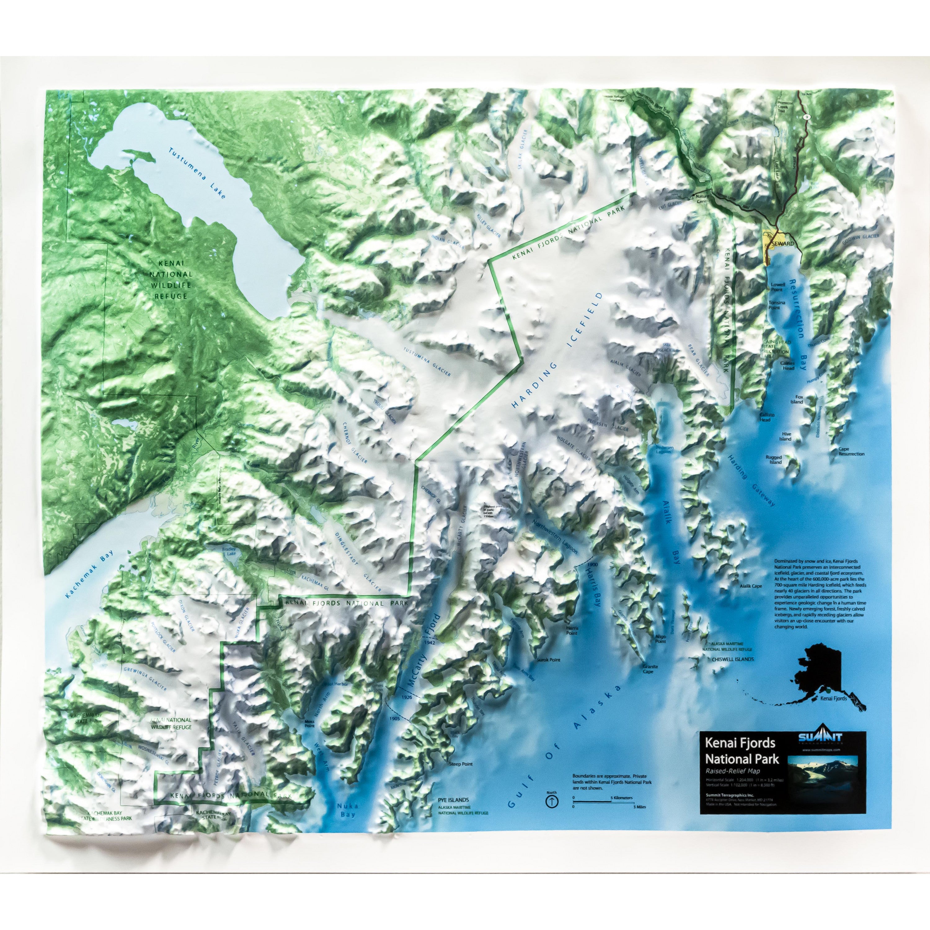 Kenai Fjords National Park Three Dimensional 3D Raised Relief Map