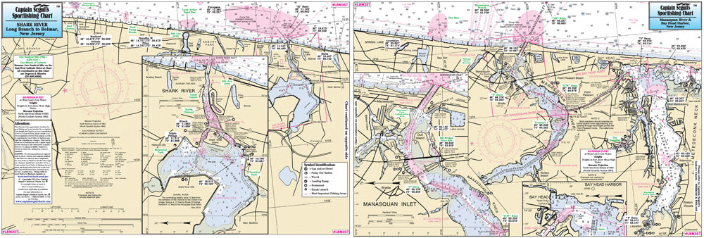Captain Segull’s Fishing Chart Small Boat and Kayak: Shark River, Manasquan River and Bay Head, NJ    