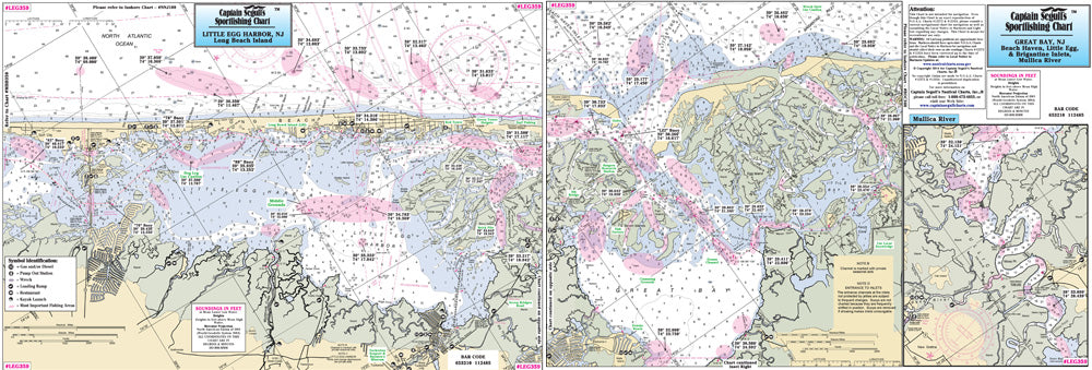 Captain Segull’s Fishing Chart Small Boat and Kayak:Little Egg Harbor Great Bay, and Mullica River, NJ    