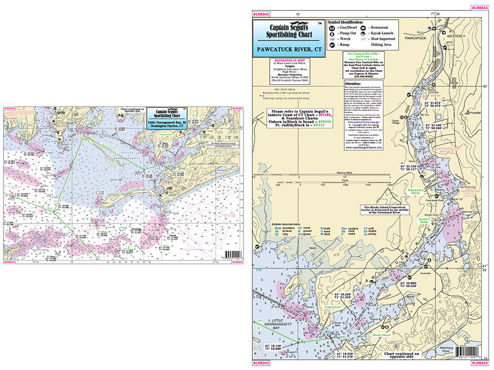 Captain Segull’s Fishing Chart Small Boat/Kayak: Little Narragansett Bay and Pawcatuck River CT, RI    