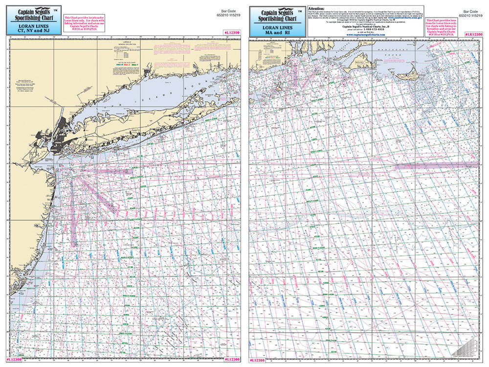 Captain Segull’s Fishing Chart Loran Line MA, CT, RI, NY, and NJ    